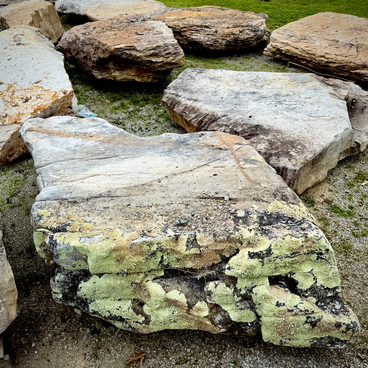 Large-format Tennessee natural sandstone slab for custom grotto, waterfall, and landscape feature construction.